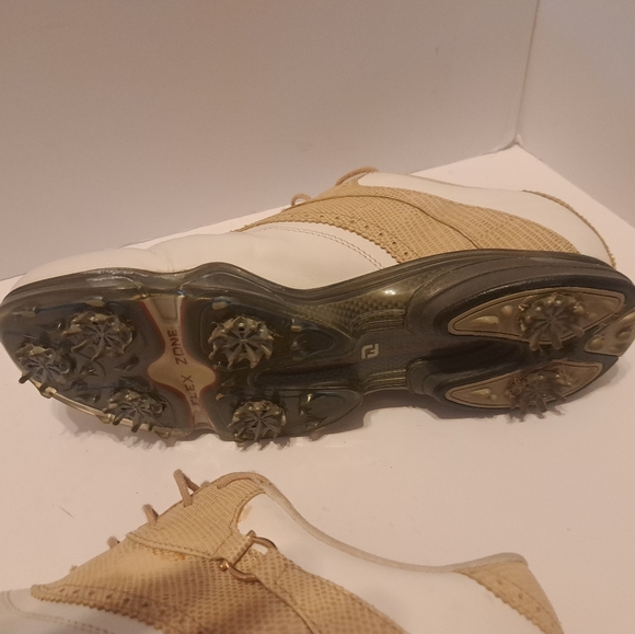 Footjoy Womens DryJoys Golf Shoes White Smooth, Tan Lizard Print Sz 10m #99193 - Picture 7 of 10